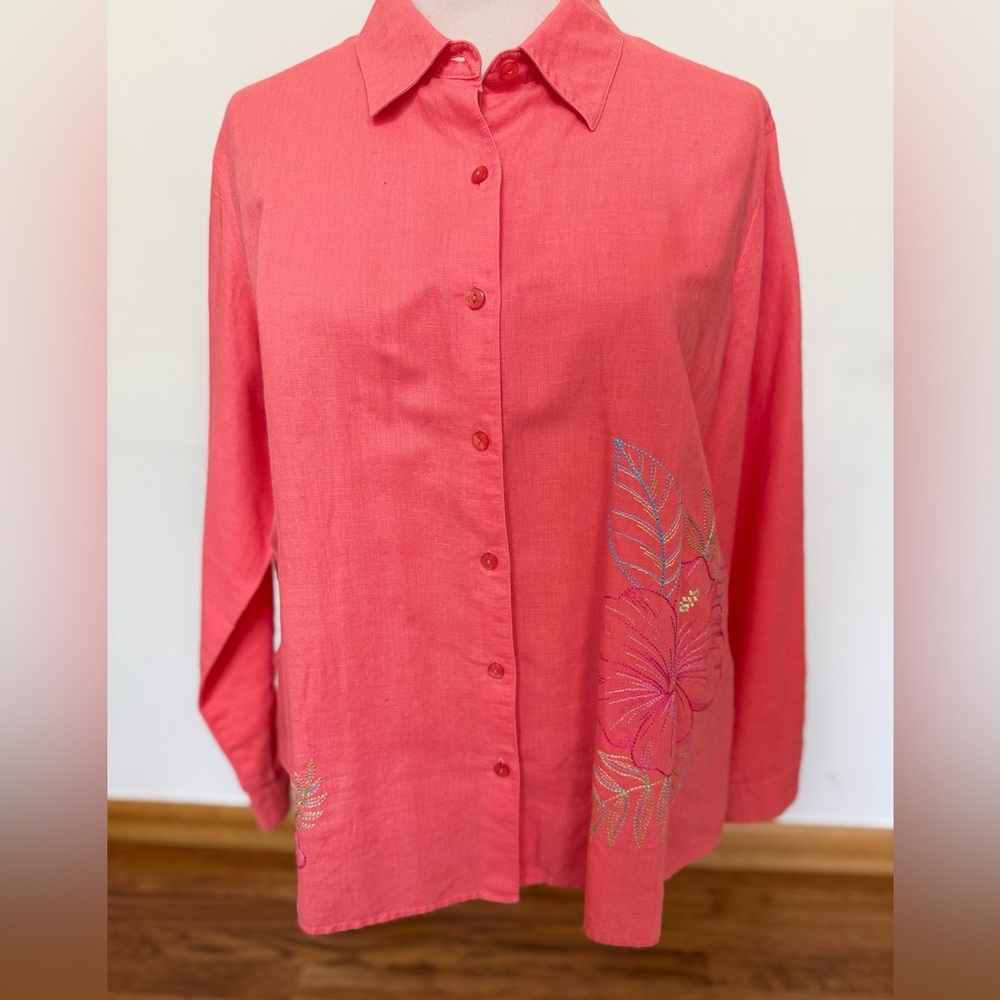 Coldwater Creek salmon colored buttoned down shirt